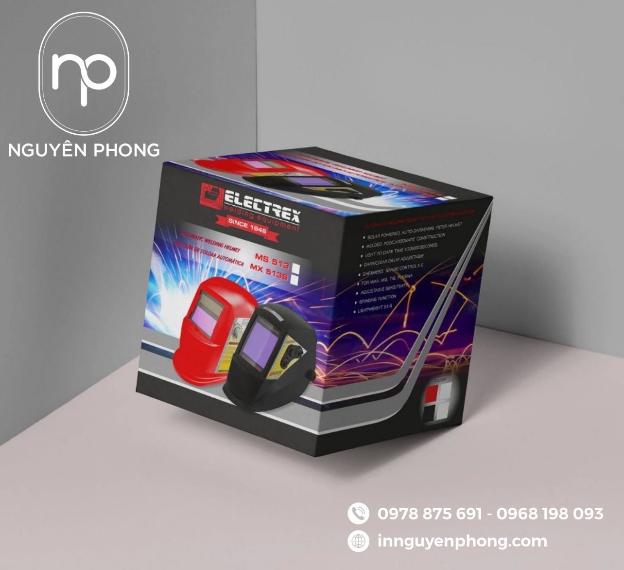 Mẫu hộp carton đựng mũ bảo hiểm in logo 